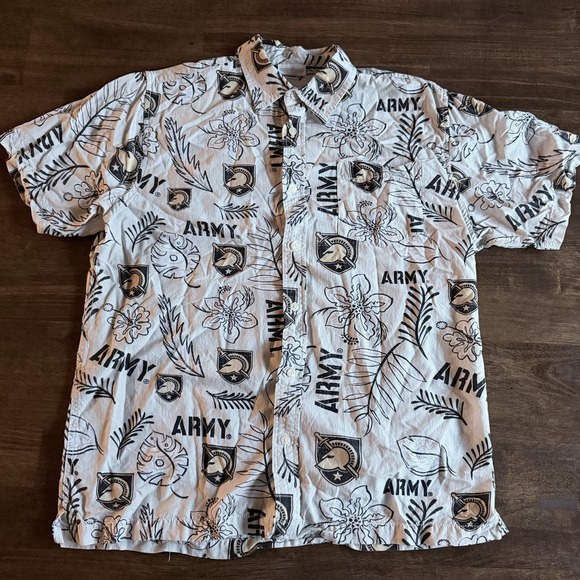 Other - Wes & Willy Hawaiian Army Black Knights Floral Button Down Shirt Mens M Viscose